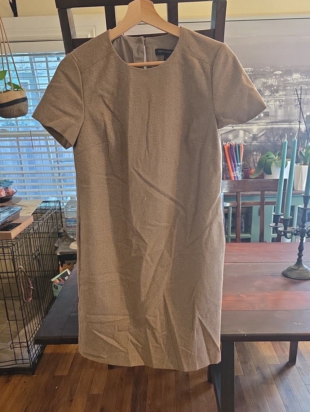 Banana Republic Metallic Taupe Shift Dress